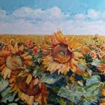 (English) Sunflowers field. Oil on canvas, 100x160 cm
